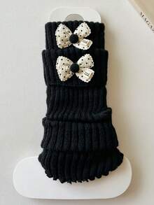 1双白色芭蕾舞风格蝴蝶结装饰腿套，保暖舒适，日式风格，适合秋冬季穿着 - 彩色 - 查看 14