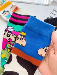 CRAYON SHINCHAN 3 Pairs Random Women's Socks With Crayon Shin-Chan Cute Cartoon Patterns, Soft And Comfortable Mid-Calf Socks, Versatile - Multicolor - View 8