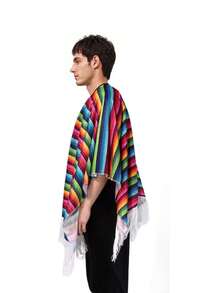 1pc Rainbow Striped Cosplay Cloak, Mexican Costume Shawl Poncho For Festival Party Role Play - 02 - View 4