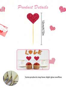 50pcs-Red Heart Cupcake Topper, Glitter Heart Valentine's Day Cupcake Toppers, Glitter Sweet Love Cupcake Picks, Happy Valentine's Day Cake Topper With Glitter Sweet Heart Valentines Food Cake Decorations For Valentine's Day Party, Christmas Decorations - Multicolor - View 10