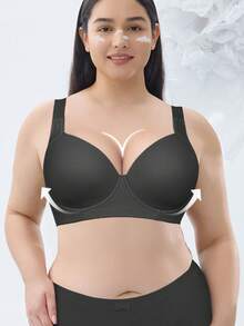 Plus Size Women Underwire Bra - Lift And Shape, Sexy Daily Wear - Black - View 3