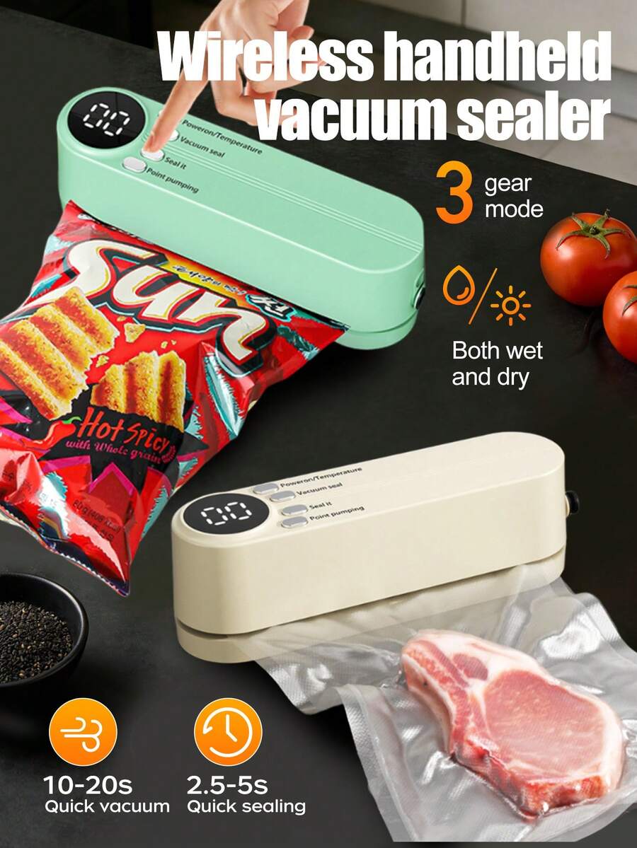 YTWO Mini Wireless Vacuum Sealer, Rechargeable Vacuum Food Bag Sealer Machine For Home, Kitchen Packaging Appliance - Multicolor - View 1