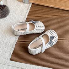 1双 2026新款女童针织格子蝴蝶结软底凉鞋 - 米色 - 查看 2