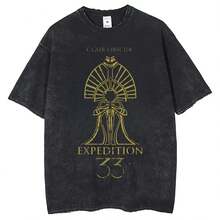 Clair Obscur Expedition 33 Cotton Gift New Design Game Fans Clothes T-Shirts Men Women Merch T-Shirt Vintage Wash Gamer Top Tee - 黑色 - 查看 1