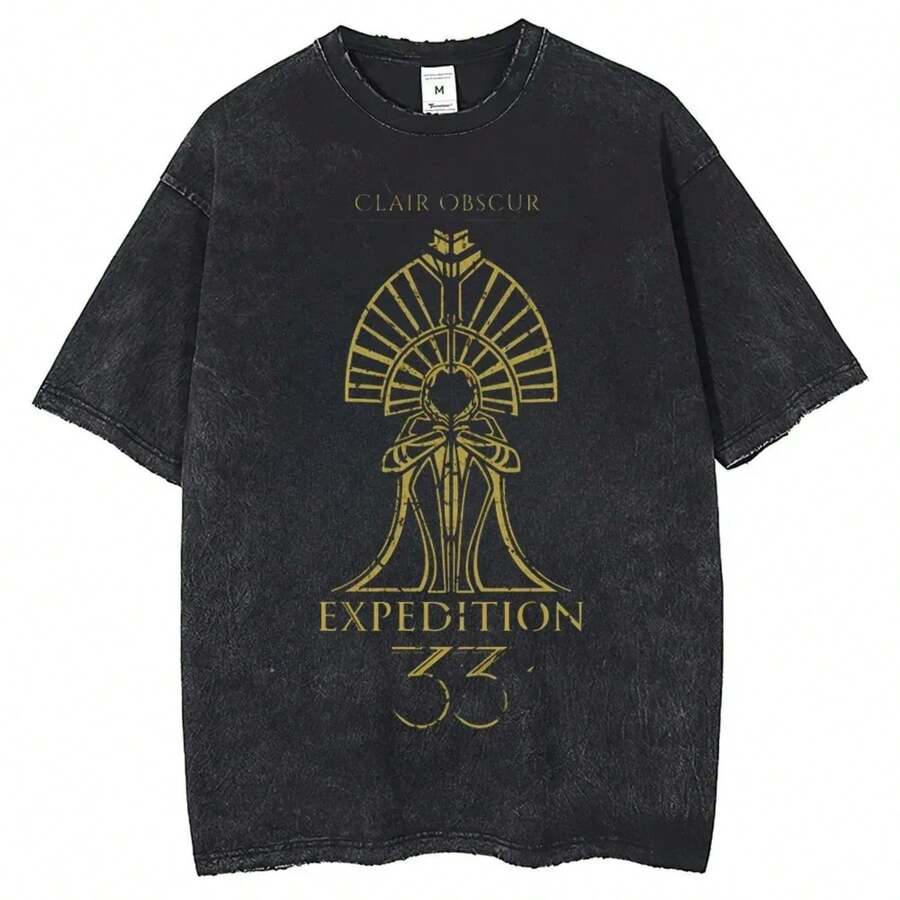 Clair Obscur Expedition 33 Cotton Gift New Design Game Fans Clothes T-Shirts Men Women Merch T-Shirt Vintage Wash Gamer Top Tee - 黑色 - 查看 1