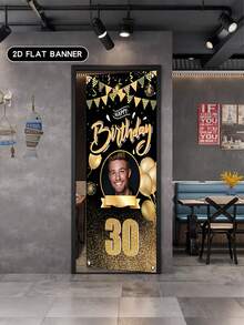 1pc Customized 30th Birthday Party Banner - Personalized Photo & Age Design, Luxury Black Gold Polyester Vinyl Poster With Balloons & Ribbons, Suitable For Doorway Decor, Photo Props, Available In Multiple Sizes, Birthday Party Decoration - Multicolor - View 5