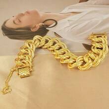 1pc Fashionable Luxury 24K Gold Plated Cuban Link Bracelet For Men And Women, Suitable For Daily Gatherings, Parties, And As A Jewelry Gift - Yellow Gold - View 5