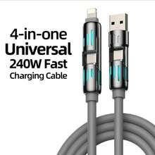 240W 4-In-1 USB C Cable, PD 5A Multi Fast Charging Cable With Breathing Light, Braided PVC & Zinc Alloy USB-A To Dual Type-C Data Cord, Versatile Connectivity | Stylish Breathing Light | Zinc Alloy Shell Compatible With IPhone, Android, Camera, MP3 Universal Adapter Charger Nan MFi Certified - Gray-2M - View 2