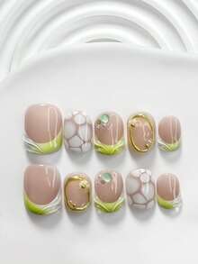 Bộ 10 móng tay gel nghệ thuật hình đa giác quả bơ mới, móng giả acrylic, họa tiết đá vẽ tay và đường kẻ kim loại, trang trí móng hoa 3D màu trắng, màu trơn gợn sóng, sơn móng tay màu xanh gradient, phong cách dịu dàng, quà tặng nghệ thuật làm móng lý tưởng cho phụ nữ và bé gái. Móng giả thủ công. - Nhiều màu - Xem 2