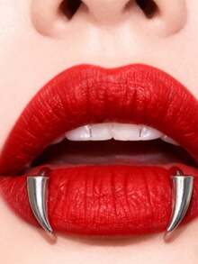 [1-Piece Stainless Steel Fangs Lip Ring]No-Piercing Clip-On Gothic Lip Jewelry For Vampire-Themed Parties, Halloween Costumes, Cosplay Events, Concerts, Night Out Dares, And Alternative Fashion Looks | Perfect Gift For Girlfriend, Wife, Best Friend, Sister, Or Daughter On Valentine's Day, Anniversaries, Birthdays, Or Graduations - 銀色 - 查看 5