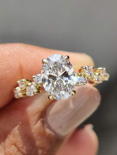 1pc High Quality Oval Cubic Zirconia Ring, S925 Sterling Silver Material, Elegant & Refined, Women's Ring, Exquisite Jewelry Gift, Birthday Present