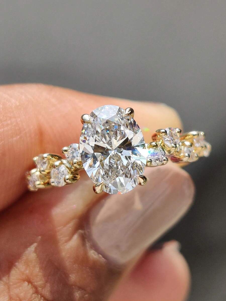 1pc High Quality Oval Cubic Zirconia Ring, S925 Sterling Silver Material, Elegant & Refined, Women's Ring, Exquisite Jewelry Gift, Birthday Present - Oval Round Diamond Ring - View 1