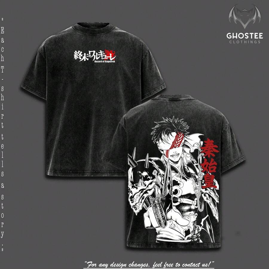 Qin Shi Huang - Record Of Ragnarok Anime Tee Washed Graphic Tee Vintage Tees Oversized Tshirt Men Clothes Men Streetwear Graphic Tee Fall Outfits Record Of Ragnarok Merch  T-Shirts Gift For Men - 黑色 - 查看 1
