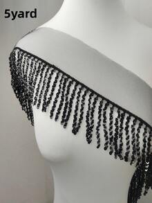 Glitter Sequin Fringe Trim 10cm Wide - Silver Lace Ribbon For Belly Dance Skirt, Prom Dress, DIY Sewing Crafts - 1Yd Or 3Yd (90cm/2.7m) - Black 7cm Wide Encrypted - View 14