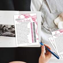 Baby Shower Games Who S Who Pink Bow Design 25 Cards Gender Reveal Party Fun - Who Mom Or Dad - View 6