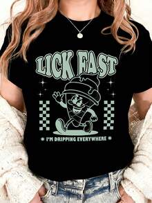 Lick Fast I M Dripping Everywhere Snowboard Cartoon Graphic Shirt Fun Winter Sport Design For Casual Wear - màu đen - Xem 2