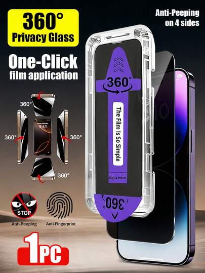 XINHONGYU 1pc 360° Privacy Tempered Glass Screen Protector, One-Click Installation, Provides All-Round Privacy Protection, Compatible With IPhone 17 Pro/17 Air/17 Pro Max/16/15/14/13/12/Xs Max/Xr/16E/16 Pro Max/16 Pro/16 Plus Series Screen Protection Essentials, Applicable To Daily Shield, Office, Home Daily Shield Office Home Phone Screen Protector Phone Accessories Privacy Screen Protector Anti-Spy Waterproof Shockproof Anti-Fall Scratch Resistant