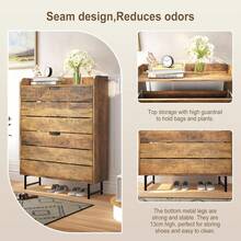 Shoe Storage Cabinet With 2 Flip Drawers, Wooden Shoe Rack Organizer Cabinet With Adjustable Shelf, Narrow Shoe Cabinet For Entryway, Hallway, Living Room (Oak) - 橡木 - 查看 5