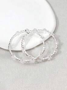1 Pair Women's Rhinestone Inlaid Square Bangle Bracelet Set, Suitable For Daily Wear - Silver - View 3