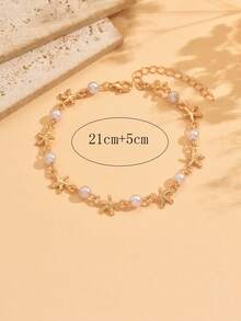 1pc Alloy Shiny Starfish & Faux Pearl Combo Anklet, Handmade Jewelry Suitable For Daily Wear, Beach Party, Date, Travel - Multicolor - View 4