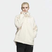 Adidas Lounge Jacket, Solid Color Loose Fleece Sports Jacket, Stand Collar Casual Jacket, Women's - White - View 1