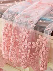 1件韩式刺绣蕾丝薄纱粉色窗帘，高档雪纺面料，适用于客厅和卧室，家居窗帘 - 粉色 - 查看 7