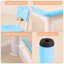Juego de mesa y 4 sillas para niños, altura ajustable de 81 cm, patas antideslizantes, organizador de escritorio con diseño de grafiti, mesas de manualidades para actividades preescolares (azul) - Azul menta - Ver 4