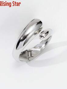 1 Stück übertrieben geometrischer asymmetrischer glatter schlangen-förmiger Silber Armreif, vielseitiger Legierungs-Armreif, modischer dicker Manschetten-Armreif, offener Armreif, Schmuckgeschenk-Accessoire für Frauen - Silber - Übersicht 5