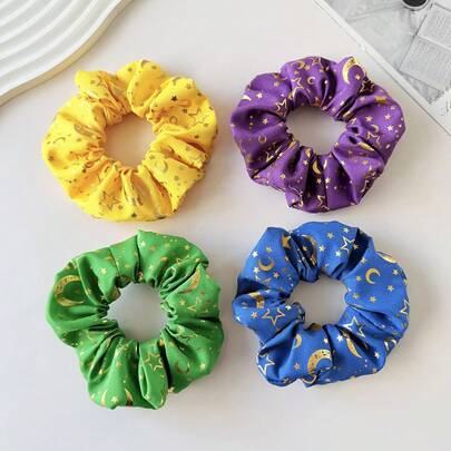 1个新款星月图案发圈，高弹力布艺发绳，休闲派对发饰，涤纶材质