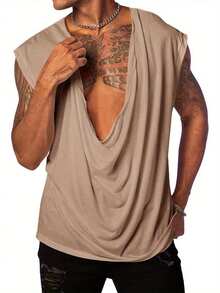 Runcati Mens Tank Tops Sleeveless T Shirts Deep V Neck Loose Casual Summer Beach Basic Tank Shirts - 淺棕色 - 查看 5