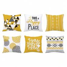 Bộ 6 vỏ gối trang trí hiện đại tối giản màu vàng xám họa tiết hình học "Nhà là nơi tuyệt vời nhất & Đây là chốn hạnh phúc của chúng ta" [Không kèm ruột gối], kích thước 17.7*17.7in (45*45cm)/19.69*19.69in (50*50cm)/15.75*15.75in (40*40cm), [In một mặt] Vỏ gối trang trí bằng polyester thích hợp cho ghế sofa, giường, phòng khách, phòng ngủ, xe hơi, văn phòng, khách sạn, món quà hoàn hảo cho gia đình và bạn bè trong mọi mùa. - Nhiều màu - Xem 5