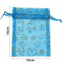 5 túi quà tặng hình trái tim bằng vải organza phủ bột vàng, túi lưới có dây rút 10*14cm, túi đựng quà tặng trang sức thời trang thanh lịch cho các dịp lễ. - Nhiều màu - Xem 3