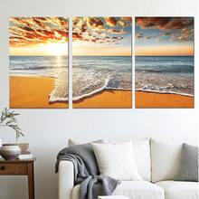 3pcs Modern Seascape Wall Art Canvas Poster, High Definition Printing With Optional Frames, Suitable For Living Room, Bedroom, Bathroom, Office, Cafe, Gym, Home Holiday Decor, Printing Material, Corridor Decoration, Art Piece, Ideal Gift For Friends - Multicolor - View 5