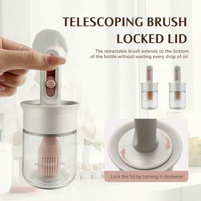 زجاجة موزع زيت الزيتون الوردي/الأبيض مع فرشاة، زجاجة زيت زجاجية مع فرشاة سيليكون قابلة للسحب وغطاء قفل، مثالية لطهي المطبخ والخل والصلصات والشواء والقلي، مستلزمات المطبخ، فرشاة زيت الشواء الخارجي