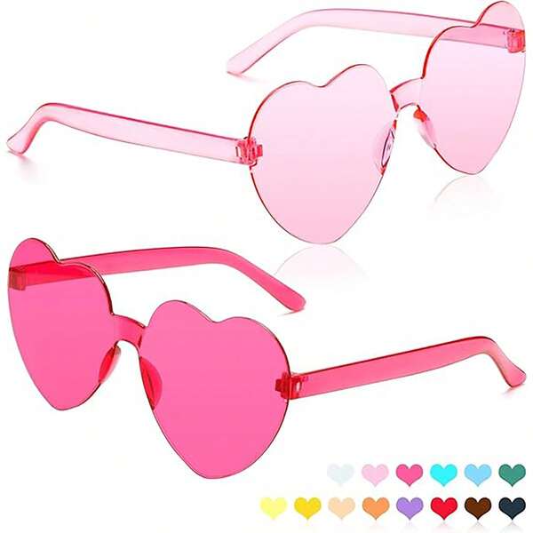 2/12 Pairs Heart Shaped Party Glasses, Suitable For Party, Beach And Bar, 10 Colors