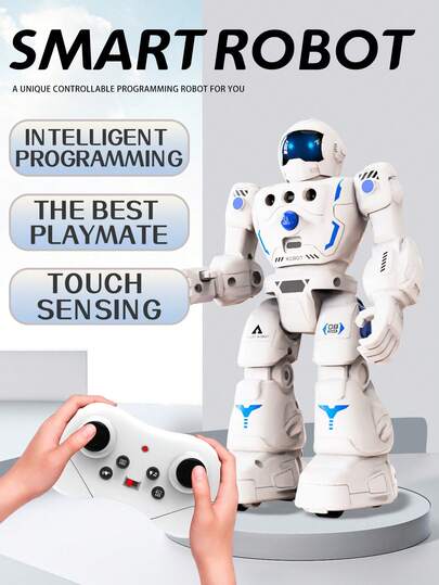 1 pezzo Giocattolo robot telecomandato programmabile, robot RC multifunzione con camminata, scorrimento e danza, controllo con rilevamento dei gesti, robot intelligente ricaricabile, giocattolo robot regalo, musica, occhi a LED, gioco di domande e risposte, adatto per bambini e bambine dai 3 ai 12+ anni, regalo ideale per compleanno, Natale, Ognissanti, Pasqua, Capodanno, Eid, ritorno a scuola (bianco)
