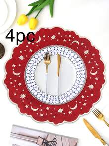 1/2/4件装刺绣布艺节日餐垫，适合婚礼派对餐桌装饰，简约优雅的欧式风格布艺桌布，星月图案餐垫 - 彩色 - 查看 21