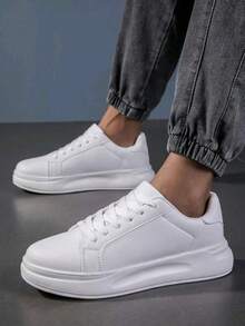 新款男士厚底滑板鞋，时尚韩版，四季皆宜运动鞋，时尚透气白色鞋，平底滑板鞋，百搭运动鞋 - 白色 - 查看 5