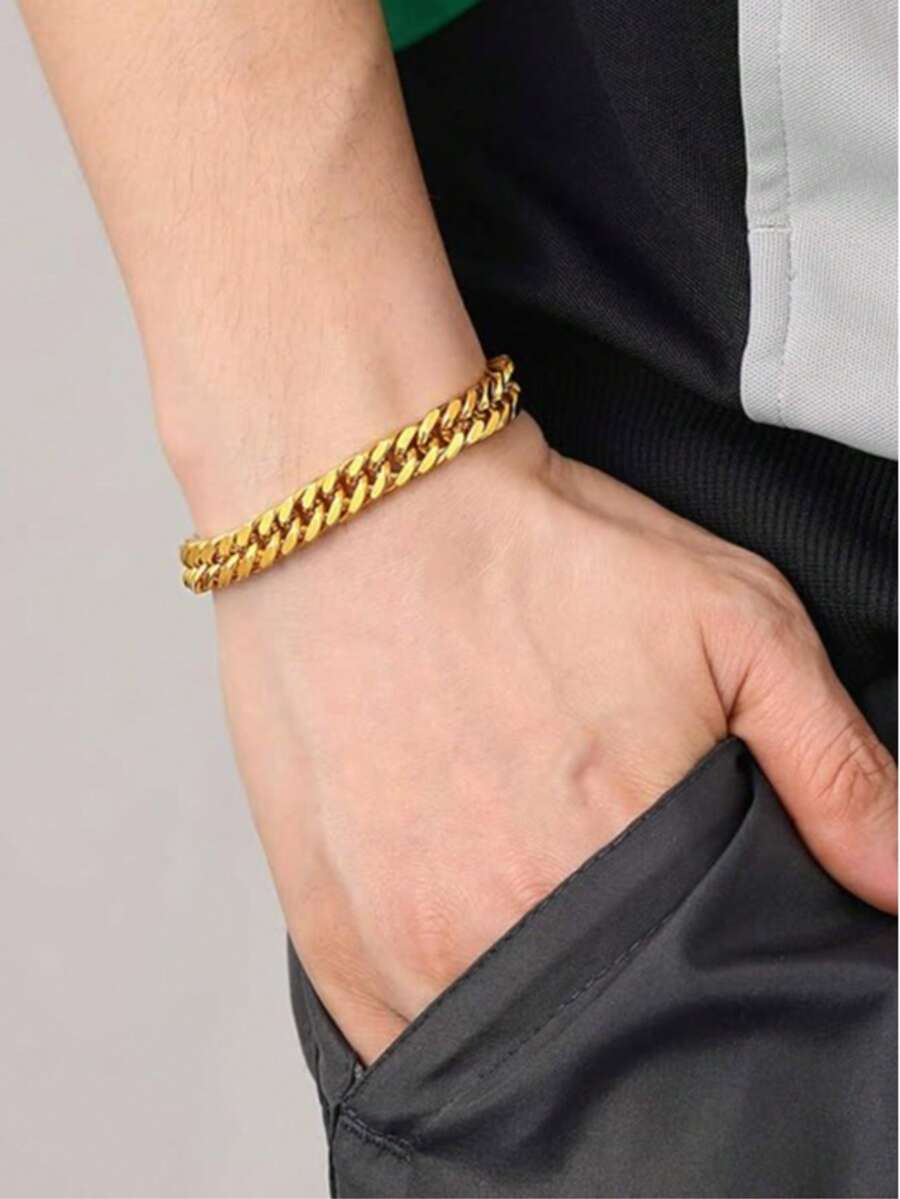 男士时尚百搭金色钛钢手链