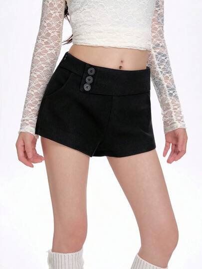 Women's Spring Shorts, Minimalist Slimming Button Decoration Casual Shorts