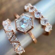 Alloy Electroplated Rose Gold  Ring New Women's Jewelry Simple And Elegant, Suitable For Daily Wear Or Party Fashion Women's Ring Jewelry Accessories, It's An Exquisite Gift For Women - 玫瑰金三件式 - 查看 2