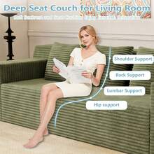 71 Inch 3-Seater Sofa, Corduroy Fabric Modular Sectional Sofa, Deep Seat Couch No Assembly Required For Living Room, Bedroom, And Apartment - 綠色 - 查看 3