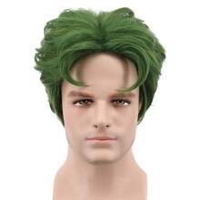 Men Short Green Curly Wig Anime Clown Cospaly Wig Heat Resistant Synthetic Fibers Soft Breathable Costume Hair - Multicolor - View 2