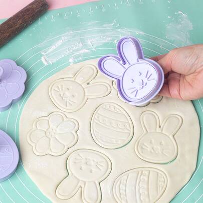 3pcs Easter Stamp Mold Set, Includes Rabbit, Egg And Flower Shaped Molds For Cookies, Fondant, Cheese Baking, Suitable For Valentine's Day, Easter, Birthday Party