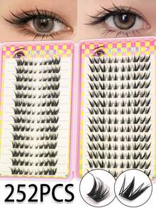 252pcs Of Segmented Oblique Flying And Nine Tailed Rabbit False Eyelashes With Thick Natural Simulation Eyelashes, Segmented Non Detachable Novice Plain Face Self-Adhesive Eyelashes Are Suitable For Daily Wear Or Occasions, And Can Be Reused - D - 查看 2
