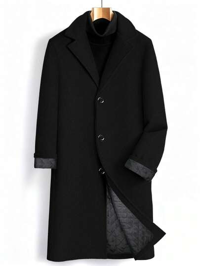 Vintage Style Men's Lightweight Wool Blend Long Coat/Windbreaker, Suitable For Early Spring Season