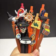 10支装海盗主题圆珠笔 - 黑色墨水，海洋主题设计，饰有骷髅头、骨头、锚和骷髅图案 - 非常适合办公、海盗主题派对礼品/用品、海洋主题、海盗派对装饰 - 套裝 - 查看 9