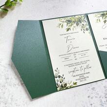 20 piezas de tarjetas de invitación perladas, tarjetas de felicitación con triple pliegue, sobres de bolsillo RSVP, invitaciones de boda, tarjetas de papel dorado, para decoraciones y suministros de fiesta de boda, quinceañera, bautizo, despedida de soltera (rosa, dorado, burdeos, beige, blanco, azul marino) - 20 piezas - Ver 11