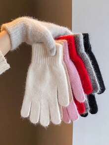 1 Pair Touchscreen Knitted Fingerless Gloves For Women, Warm Solid Color Thickened Gloves, Autumn/Winter - Multicolor - View 11