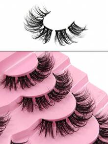 7对装全条假睫毛，蓬松3D效果，自然纤长，透明带，轻盈易戴，适合新手，可重复使用，条状假睫毛 - 交叉款 - 查看 3